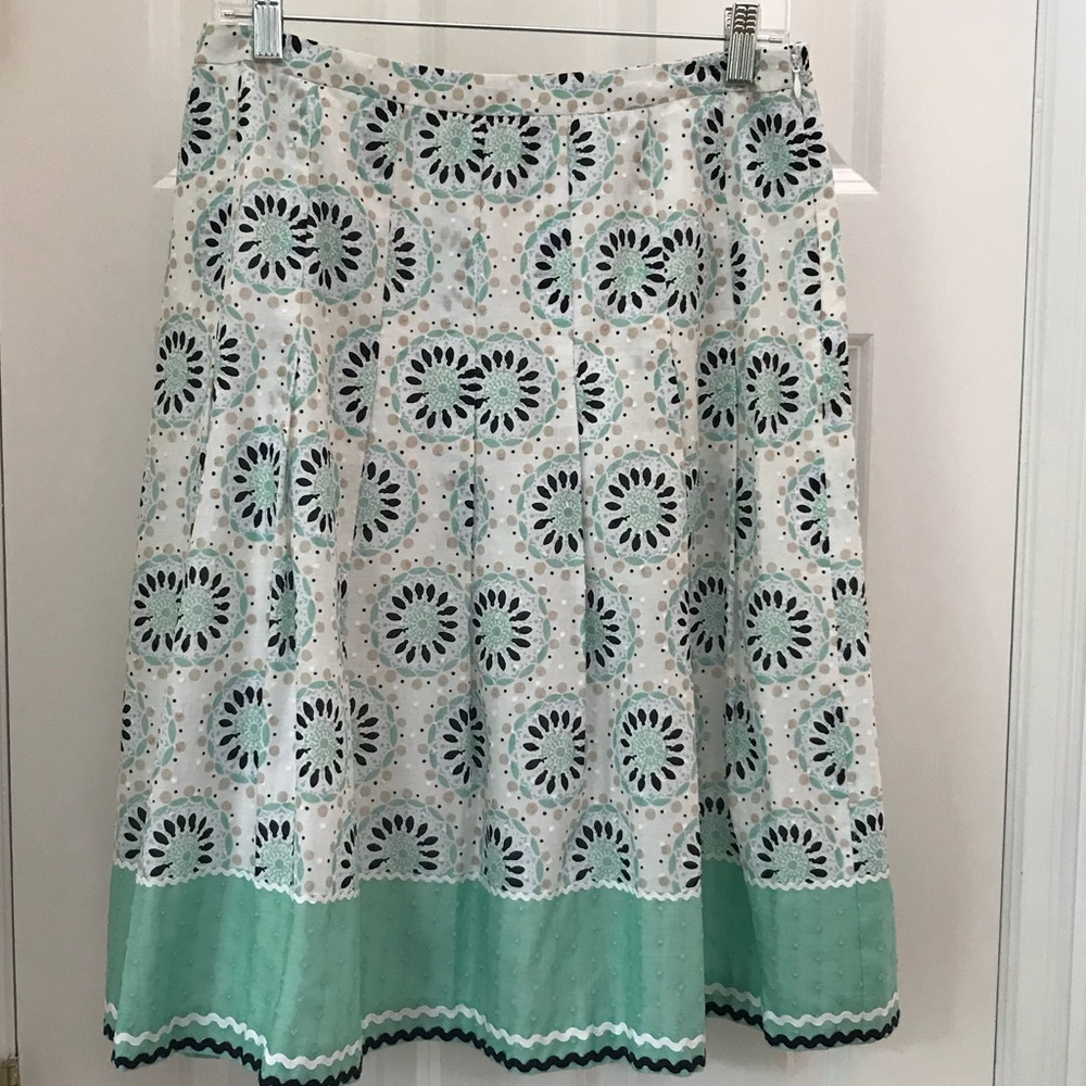LOFT white and green A-line skirt